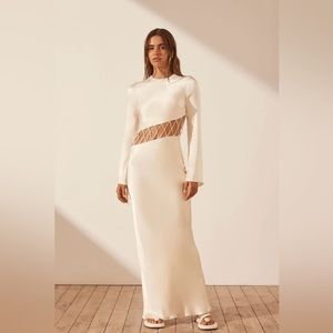 Arienzo Asymmetrical Lace Up Maxi Dress - Cream